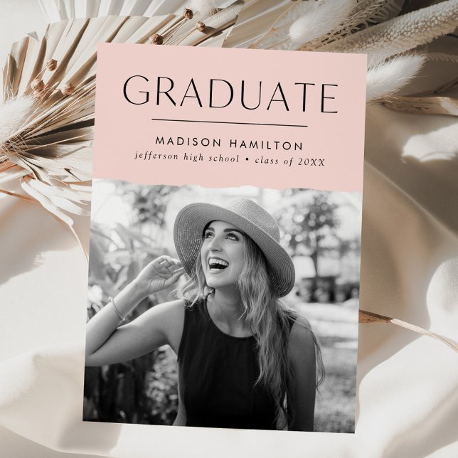 Modern Edge Blush Pink Photo Graduation Announcement (Creator Uploaded)