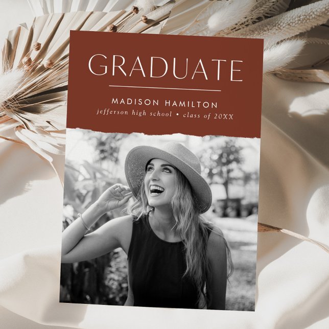Modern Edge Brown Photo Graduation Announcement (Creator Uploaded)