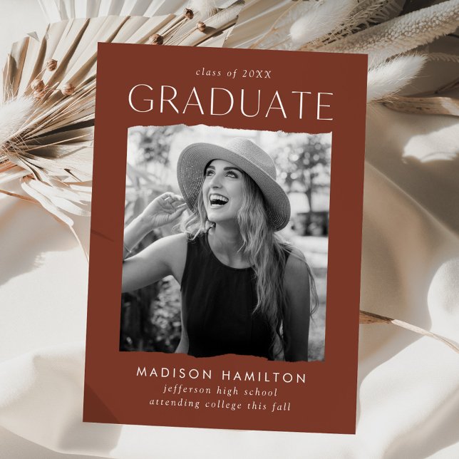 Modern Edge Brown Photo Graduation Announcement (Creator Uploaded)