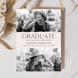 Modern Edge Cream 2 Photo Graduation Announcement