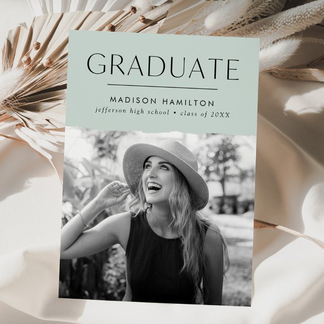 Modern Edge Mint Photo Graduation Announcement (Creator Uploaded)