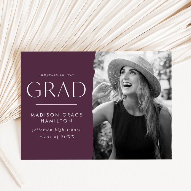Modern Edge Purple Photo Graduation Announcement (Creator Uploaded)