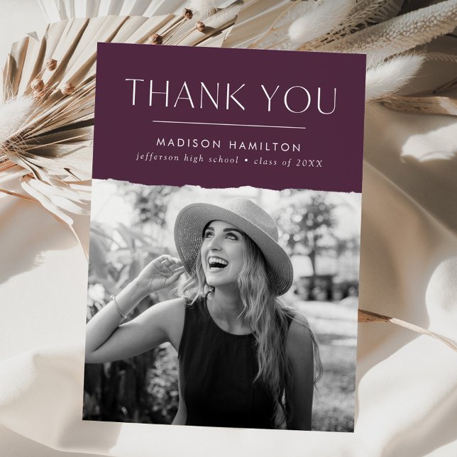 Modern Edge Purple Photo Graduation Thank You Card (Creator Uploaded)