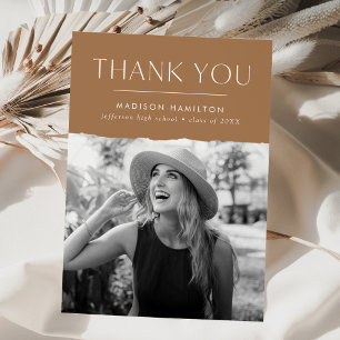 Modern Edge Toffee Photo Graduation Thank You Card