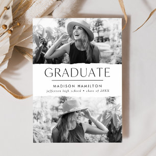 Modern Edge White 2 Photo Graduation Announcement