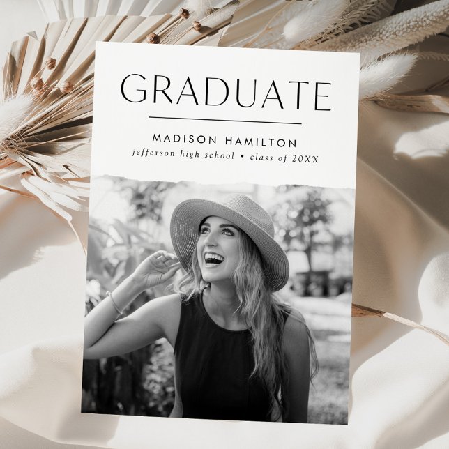 Modern Edge White Photo Graduation Announcement (Creator Uploaded)