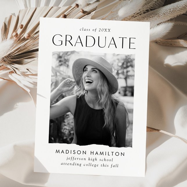 Modern Edge White Photo Graduation Announcement (Creator Uploaded)