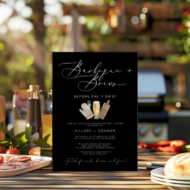 Modern Edgy His & Hers Calligraphy BBQ & Brews Invitation (Creator Uploaded)