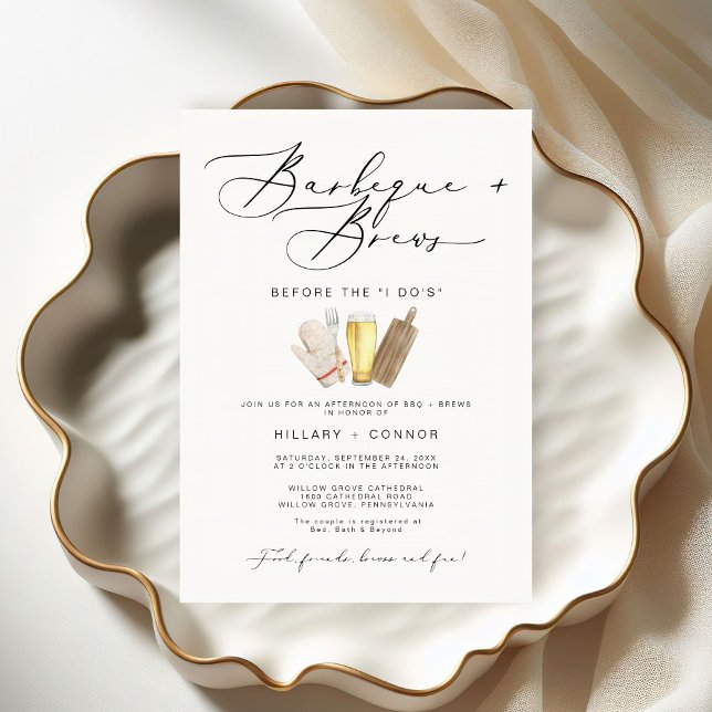 Modern Edgy His & Hers Calligraphy BBQ & Brews Invitation (Creator Uploaded)