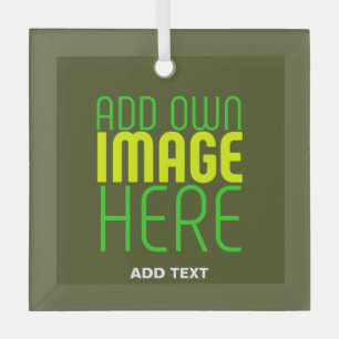 MODERN EDITABLE ARMY GREEN IMAGE TEXT TEMPLATE GLASS TREE DECORATION