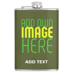 MODERN EDITABLE ARMY GREEN IMAGE TEXT TEMPLATE HIP FLASK