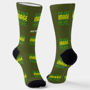 MODERN EDITABLE ARMY GREEN IMAGE TEXT TEMPLATE SOCKS