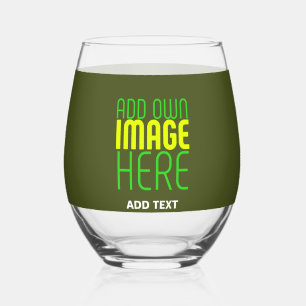 MODERN EDITABLE ARMY GREEN IMAGE TEXT TEMPLATE STEMLESS WINE GLASS