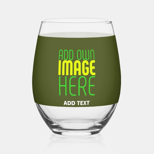 MODERN EDITABLE ARMY GREEN IMAGE TEXT TEMPLATE STEMLESS WINE GLASS (Front)