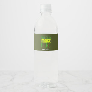 MODERN EDITABLE ARMY GREEN IMAGE TEXT TEMPLATE WATER BOTTLE LABEL