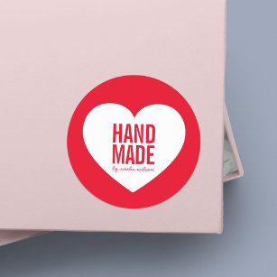 Modern Editable Background Colour Handmade Heart Classic Round Sticker