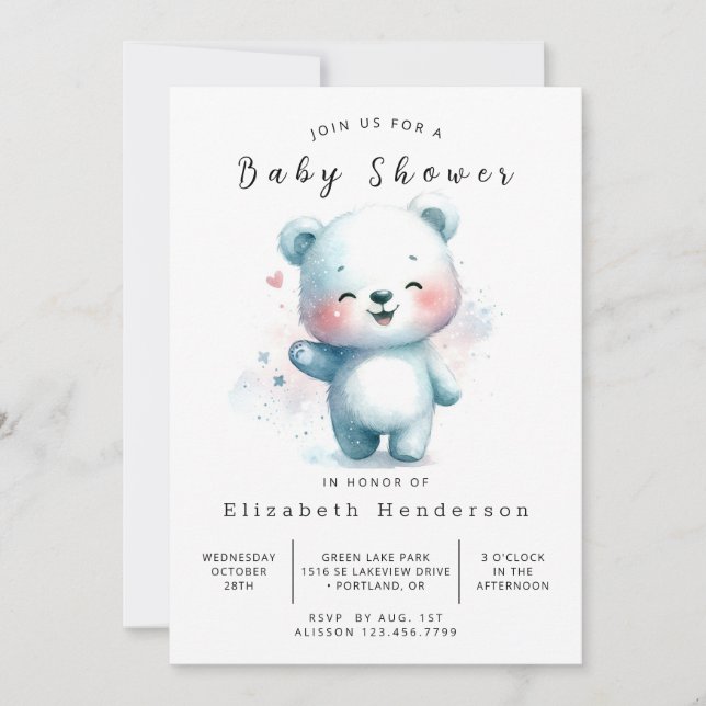 Modern Editable Bear Baby Shower Invitation (Front)