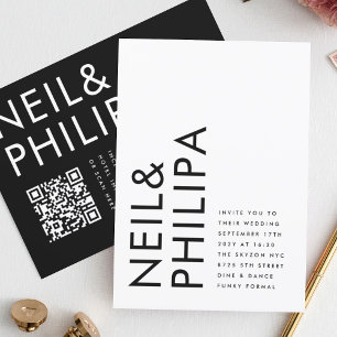 Modern EDITABLE Bold Names QR CODE RSVP Wedding Invitation