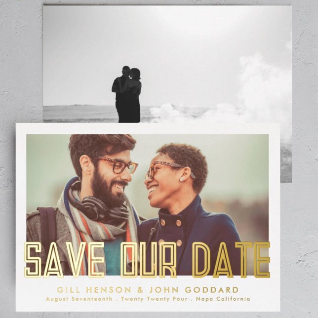Modern Editable Bold Photo Save The Date Gold (Creator Uploaded)