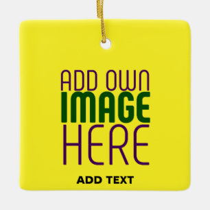 MODERN EDITABLE BRIGHT YELLOW IMAGE TEXT TEMPLATE CERAMIC ORNAMENT