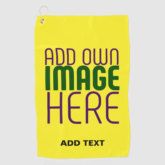 MODERN EDITABLE BRIGHT YELLOW IMAGE TEXT TEMPLATE GOLF TOWEL (Front)