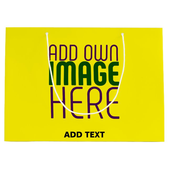 MODERN EDITABLE BRIGHT YELLOW IMAGE TEXT TEMPLATE LARGE GIFT BAG (Front)