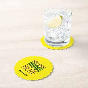 MODERN EDITABLE BRIGHT YELLOW IMAGE TEXT TEMPLATE PAPER COASTER