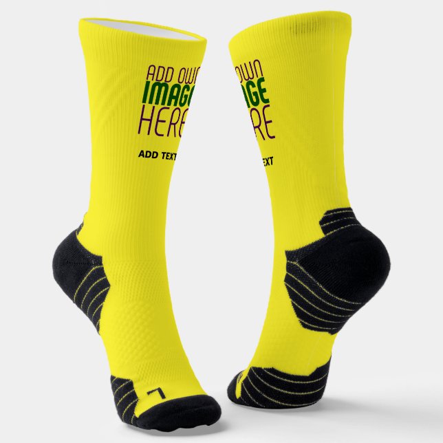 MODERN EDITABLE BRIGHT YELLOW IMAGE TEXT TEMPLATE SOCKS (Angled)