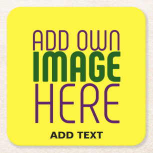 MODERN EDITABLE BRIGHT YELLOW IMAGE TEXT TEMPLATE SQUARE PAPER COASTER