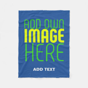 MODERN EDITABLE COBALT BLUE IMAGE TEXT TEMPLATE FLEECE BLANKET
