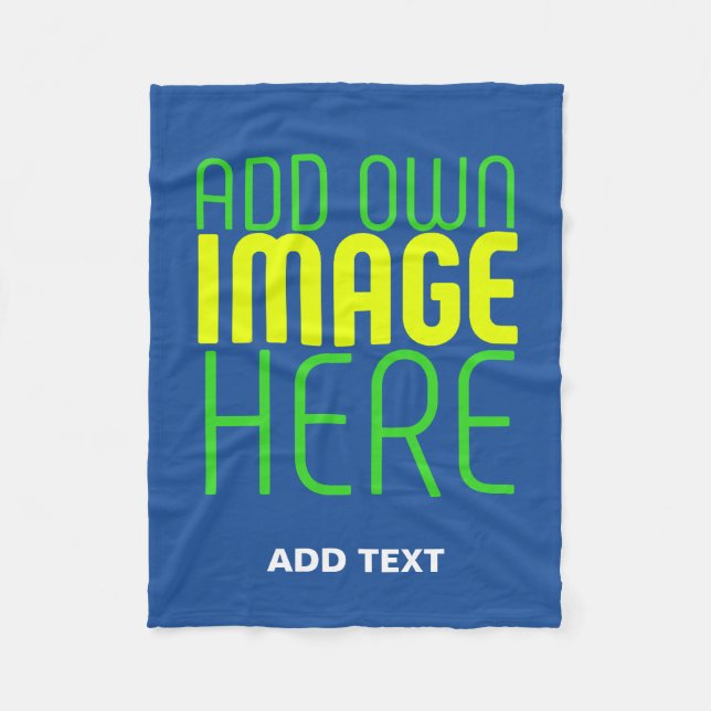 MODERN EDITABLE COBALT BLUE IMAGE TEXT TEMPLATE FLEECE BLANKET (Front)