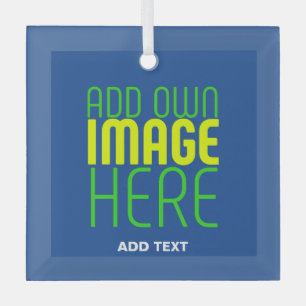 MODERN EDITABLE COBALT BLUE IMAGE TEXT TEMPLATE GLASS TREE DECORATION