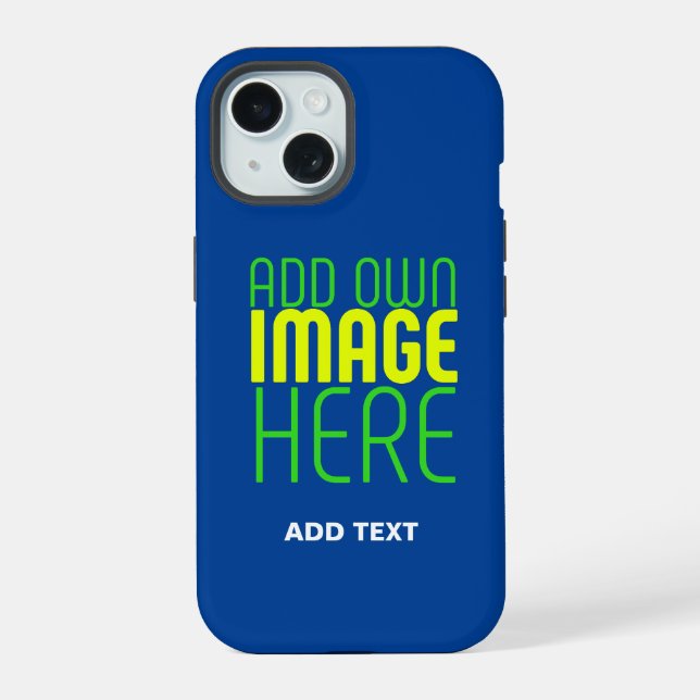 MODERN EDITABLE COBALT BLUE IMAGE TEXT TEMPLATE iPhone 15 CASE (Back)