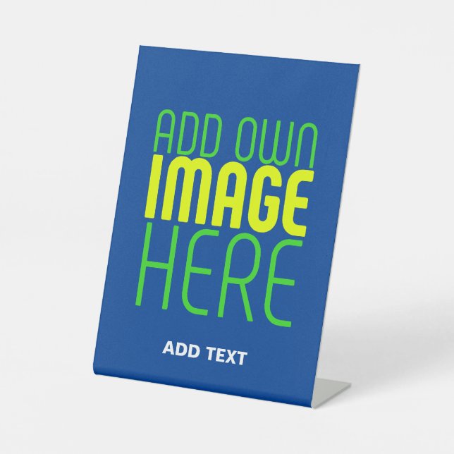 MODERN EDITABLE COBALT BLUE IMAGE TEXT TEMPLATE PEDESTAL SIGN (Front)