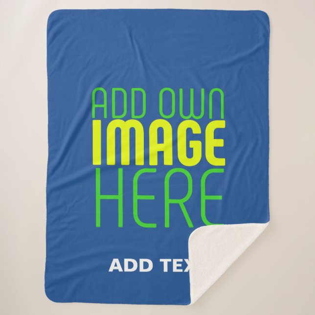 MODERN EDITABLE COBALT BLUE IMAGE TEXT TEMPLATE SHERPA BLANKET (Front)