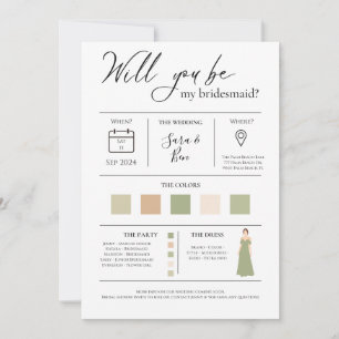 Modern Editable Colour Bridesmaid Proposal Info ca Invitation