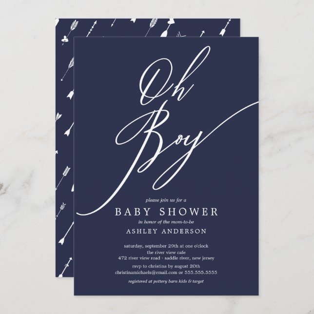 Modern Editable Colour Tribal Oh Boy Baby Shower Invitation (Front/Back)