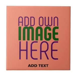  MODERN EDITABLE CORAL ORANGE IMAGE TEXT TEMPLATE CERAMIC TILE