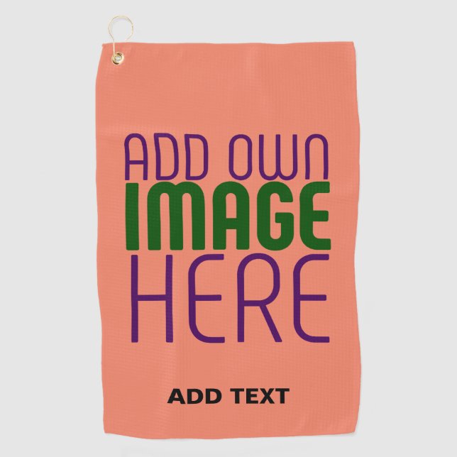 MODERN EDITABLE CORAL ORANGE IMAGE TEXT TEMPLATE GOLF TOWEL (Front)