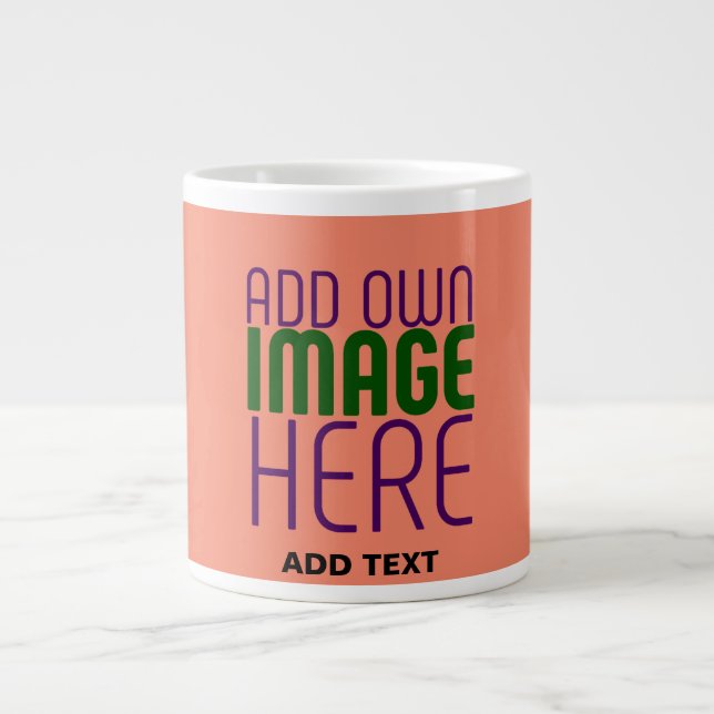 MODERN EDITABLE CORAL ORANGE IMAGE TEXT TEMPLATE LARGE COFFEE MUG (Front)
