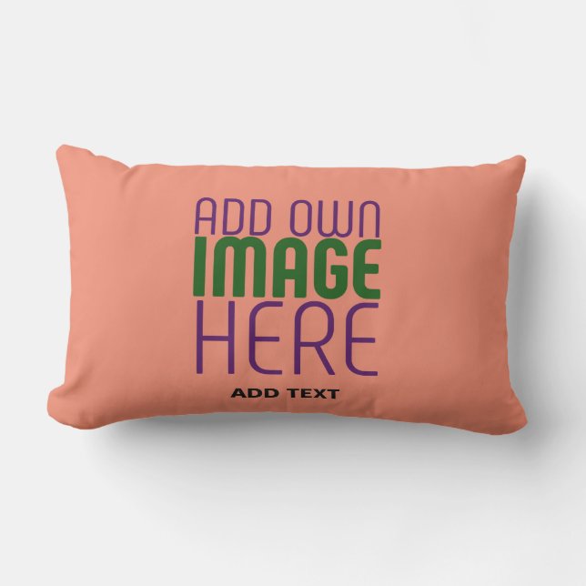 MODERN EDITABLE CORAL ORANGE IMAGE TEXT TEMPLATE LUMBAR CUSHION (Front)
