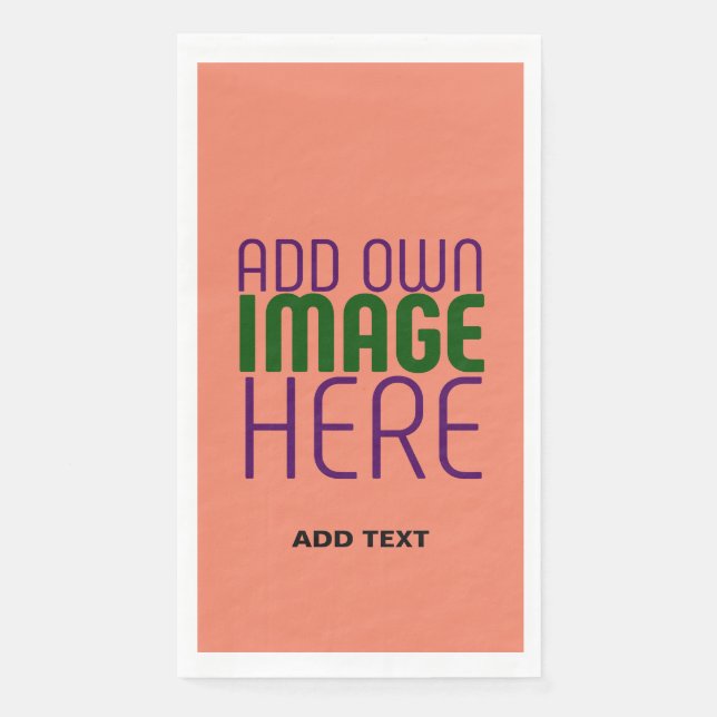 MODERN EDITABLE CORAL ORANGE IMAGE TEXT TEMPLATE NAPKIN (Front)