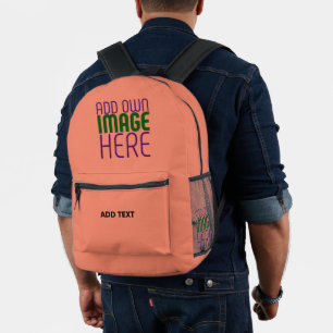 MODERN EDITABLE CORAL ORANGE IMAGE TEXT TEMPLATE PRINTED BACKPACK