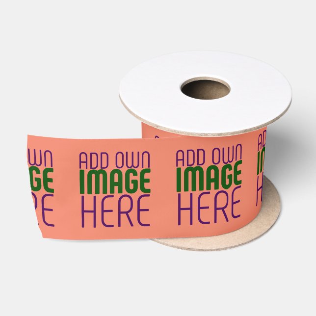 MODERN EDITABLE CORAL ORANGE IMAGE TEXT TEMPLATE SATIN RIBBON (Spool)