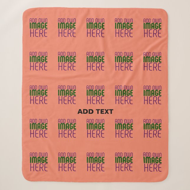 MODERN EDITABLE CORAL ORANGE IMAGE TEXT TEMPLATE SHERPA BLANKET (Front)