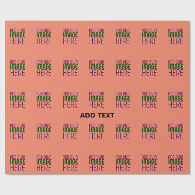 MODERN EDITABLE CORAL ORANGE IMAGE TEXT TEMPLATE WRAPPING PAPER (Flat)