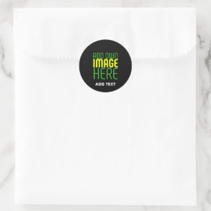 MODERN EDITABLE CUTE BLACK IMAGE TEXT TEMPLATE BAG CLASSIC ROUND STICKER