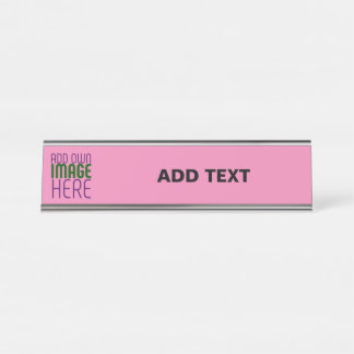 MODERN EDITABLE CUTE HOT PINK IMAGE TEXT TEMPLATE DESK NAME PLATE