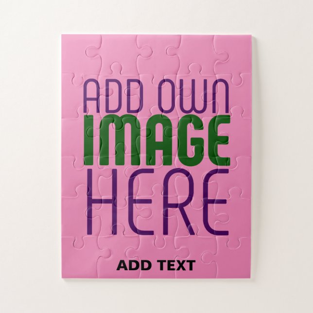 MODERN EDITABLE CUTE HOT PINK IMAGE TEXT TEMPLATE JIGSAW PUZZLE (Vertical)