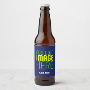 MODERN EDITABLE CUTE NAVY BLUE IMAGE TEXT TEMPLATE BEER BOTTLE LABEL
